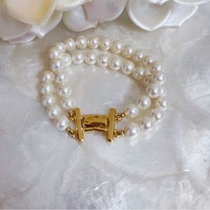 Vintage Faux Pearl Double Strand Bracelet 6.5” Bridal Wedding